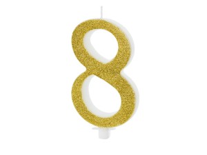 PartyDeco Świeczka urodzinowa CYFRA 8 ZŁOTA 10cm