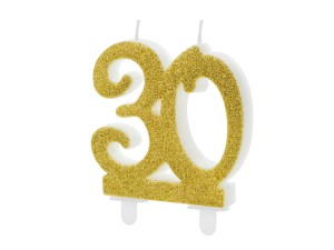 PartyDeco Świeczka urodzinowa LICZBA 30 ZŁOTA 7,5cm