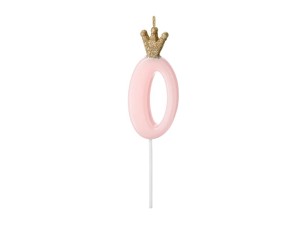 PartyDeco Świeczka Urodzinowa CYFRA 0  Jasny RÓŻOWY 9,5cm