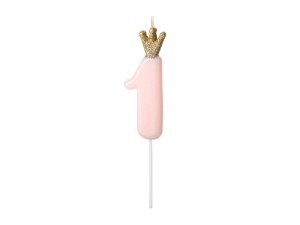 PartyDeco Świeczka Urodzinowa CYFRA 1 Jasny RÓŻOWY 9,5cm