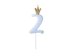 PartyDeco Świeczka Urodzinowa CYFRA 2  Jasny NIEBIESKI  9,5cm