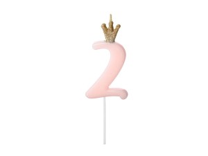 PartyDeco Świeczka Urodzinowa CYFRA 2 Jasny RÓŻOWY 9,5cm