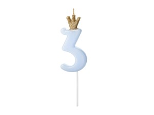 PartyDeco Świeczka Urodzinowa CYFRA 3 Jasny NIEBIESKI 9,5cm
