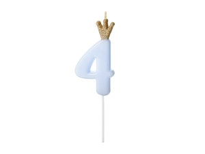 PartyDeco Świeczka urodzinowa CYFERKA 4 Kolor  Jasny Niebieski 9,5cm