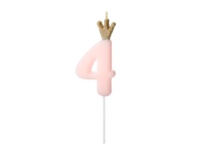 PartyDeco Świeczka urodzinowa CYFRA 4 Jasny RÓŻOWY 9,5cm