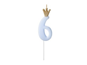PartyDeco Świeczka urodzinowa CYFRA  6 Jasny NIEBIESKI 9,5cm