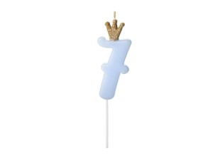 PartyDeco Świeczka urodzinowa CYFERKA 7 Kolor JASNY NIEBIESKI  9,5cm