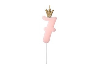 PartyDeco Świeczka urodzinowa CYFERKA 7 Kolor JASNY RÓŻOWY 9,5cm