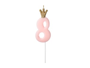 PartyDeco Świeczka Urodzinowa CYFRA 8 Jasny RÓŻOWY 9,5cm