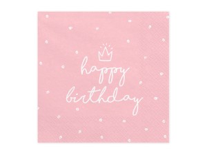 PartyDeco Serwetki HAPPY BIRTHDAY Różowe  33x33 cm / 20 szt 
