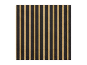 PartyDeco Serwetki CZARNE w Złote Paski  33x33 cm / 20 szt