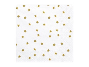 PartyDeco Serwetki BIAŁE Złote Gwiazdki 33x33cm 1 op/20 szt