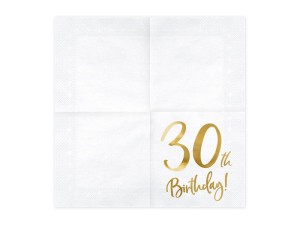 PartyDeco Serwetki 30th Birthday BIAŁE 33x33cm / 20 szt