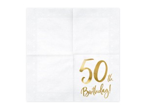 PartyDeco Serwetki 50th Birthday BIAŁE 33x33cm / 20 szt