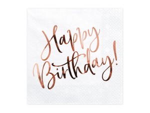 PartyDeco Serwetki HAPPY BIRTHDAY Białe  33x33cm 1 op / 20 szt 