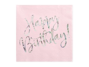 PartyDeco Serwetki HAPPY BIRTHDAY Pudrowy Róż 33x33cm 1 op / 20 szt