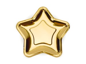 PartyDeco Talerzyki Papierowe GWIAZDKA Złota 18cm / 6 szt