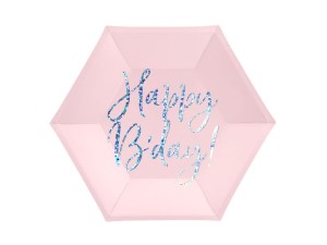 PartyDeco Talerzyki Happy Bday  Pudrowy róż  20cm / 6 szt