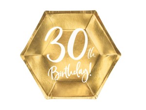 PartyDeco Talerzyki 30th birthday Zlote 20cm / 6 szt