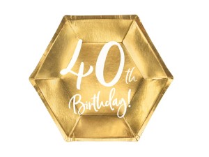 PartyDeco Talerzyki 40th Birthday Złote 20cm 1 op /6 szt