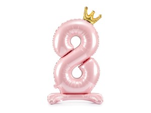 PartyDeco Stojący Balon Foliowy CYFRA 8 JASNY RÓŻOWY 84 cm