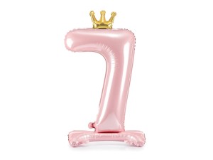 PartyDeco Stojący Balon Foliowy CYFRA 7 JASNY RÓŻOWY 84 cm
