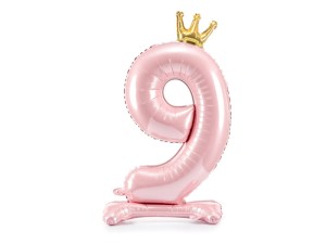 PartyDeco Stojący Balon Foliowy CYFRA 9  Jasny RÓŻOWY 84cm