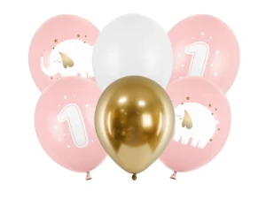 PartyDeco Balony 30 cm Roczek Baby pink 1op/6szt