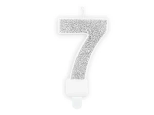 PartyDeco Świeczka urodzinowa Cyferka 7 Srebrna 7cm 