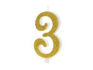 PartyDeco Świeczka urodzinowa Cyferka 3 Złota 10cm 