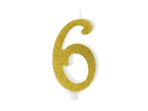 PartyDeco Świeczka urodzinowa Cyferka 6 Złota 10cm