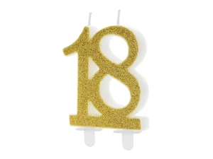 PartyDeco Świeczka urodzinowa Liczba 18 Złota 7,5cm 