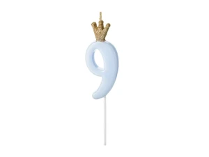 PartyDeco Świeczka urodzinowa Cyferka 9 Niebieska  9,5cm