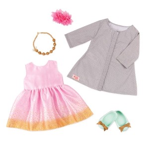 Zestaw ubranek dla lalek sukienką i plaszczem –  CELEBRATION STYLE - OUR GENERATION