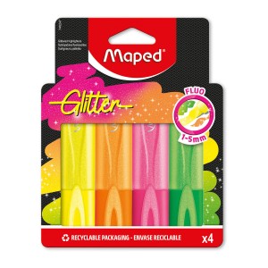 Zakreślacz Glitter Fluo brokatowy 4 kolory kartonowe etui Maped