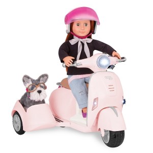 Skuter dla lalki 46cm z przyczepą boczną – OG RIDE ALONG SCOOTER