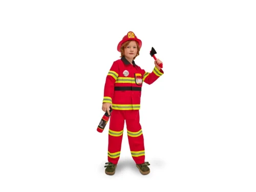 Strój Strażak, czerwony, rozmiar 116-128 cm – kostium, przebranie na Halloween i Bal Przebierańców