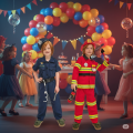Strój Strażak, czerwony, rozmiar 96-116 cm – Przebranie, kostium na Halloween i Bal Karnawałowy!