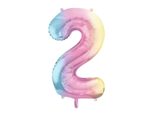 Party Deco Balon Cyfra 2 86cm pastelowy tęczowy Ozdoba na 2 urodziny