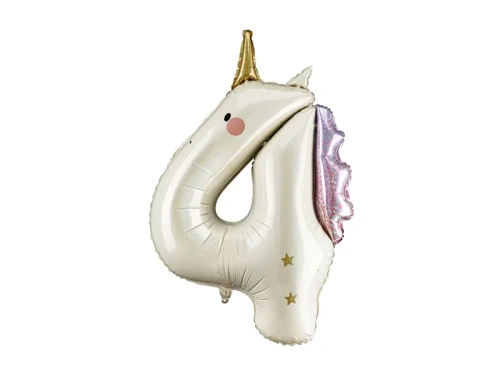 PartyDeco Balon foliowy Cyfra ''4'' Jednorożec
