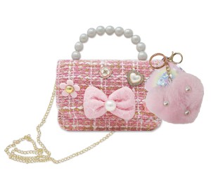 Torebeczka tweedowa  z breloczkiem Różowa Kokardka Hot Focus