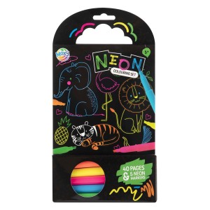 GRAFIX Neonowe kolorowanki - 40 czarnobiałych kart + neonowe mazaki - Zwierzątka