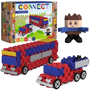 Klocki Connect - Autobus / Auto z naczepą klocki konstrukcyjne