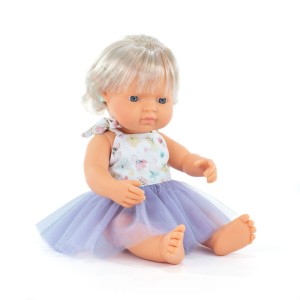 Lalka 38cm w ubranku dziewczynka Europejka z implantem ślimakowym  MINILAND