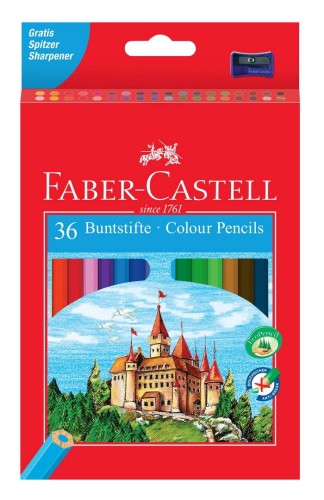 Kredki ołówkowe trójkątne FABER CASTELL 36 kolorów temperówka.jpg