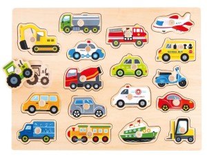 Lelin Drewniana Układanka z Uchwytami Pojazdy